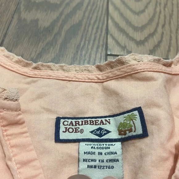 Caribbean Joe Peach Embroidered Blouse Size Large. Excellent Preowned Condition. - Picture 2 of 5